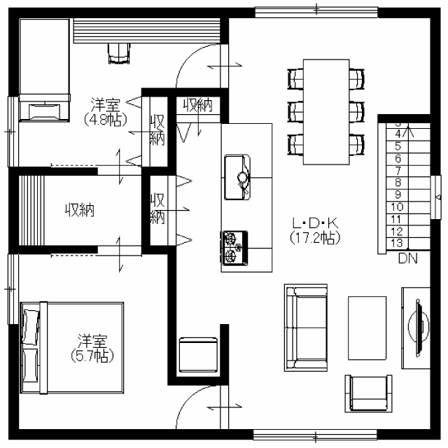 8x8 CUBO [TypeD] ガレージハウス趣味の家2F